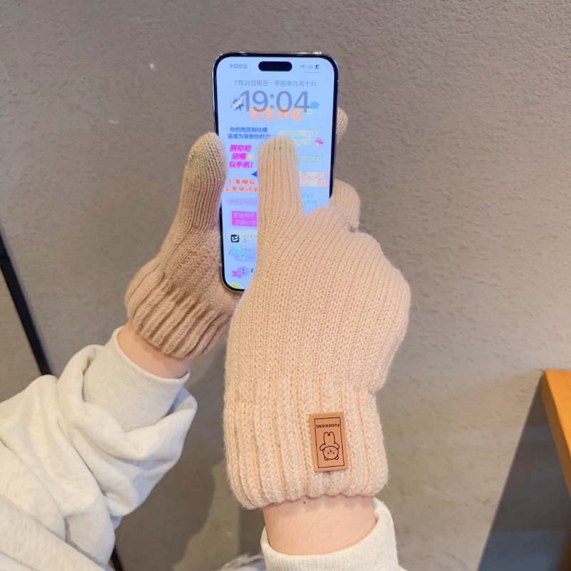 针织手套女冬季2025新款分指可触屏保暖加绒加厚骑行毛线手套 - 图1