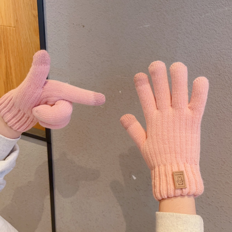 针织手套女冬季2025新款分指可触屏保暖加绒加厚骑行毛线手套 - 图3