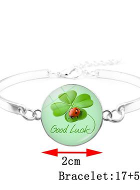 新款祝你好运绿色四叶草手链饰品女百搭跨境Good luck吊坠手镯配