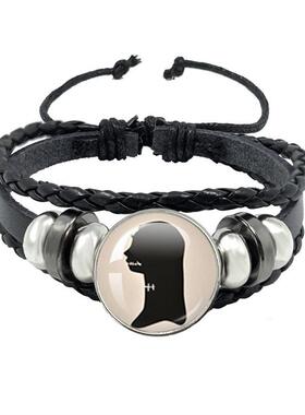 新款跨境热销电影圣诞惊魂夜黑色皮绳按扣手链平安夜圣诞节礼品