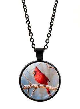 新款红衣主教鸟项链女百搭时光宝石合金吊坠时尚黑色毛衣链饰品批