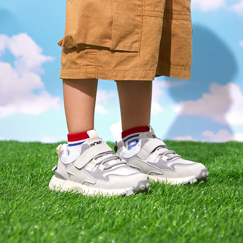 pony童鞋复古儿童慢跑鞋拼贴运动鞋男童女休闲鞋透气轻便单鞋学生