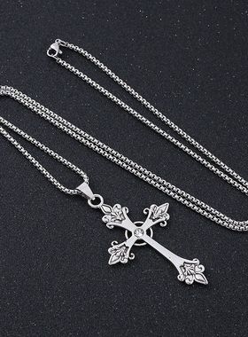 韩国小众设计银色十字架项链辣妹