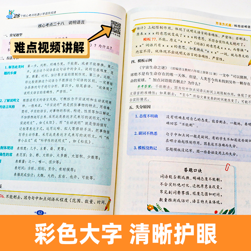 天天向上 小学语文阅读理解28个核心考点全攻略强化训练满分口诀技巧扫码视频讲解1-6年级通用阅读理解专项训练书真题突破训练题 - 图3