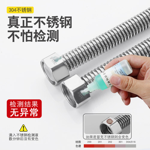 304不锈钢尖头波纹管厨房洗脸盆水龙头冷热4分加长进水软管家用 - 图1