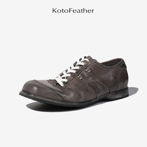 珡羽KotoFeather 德式水洗马皮拳击鞋手工植鞣透气皮底休闲皮鞋 - 图0