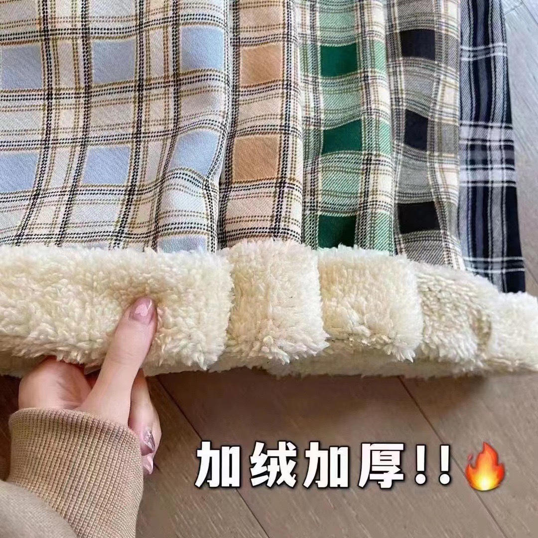 【多款可选】美式复古加绒格子裤女