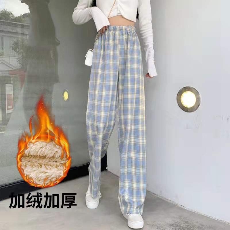 【多款可选】美式复古加绒格子裤女