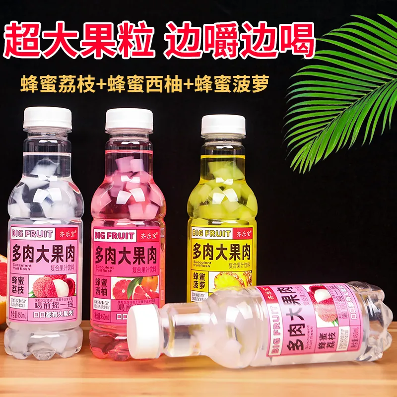 大果粒果肉果汁饮料450ml*15瓶嚼着喝多口味蜂蜜菠萝荔枝西柚汁水 - 图0