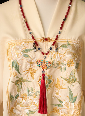 古风新款红色新年软璎珞汉服马面裙百搭项链古装配饰带长背云项饰