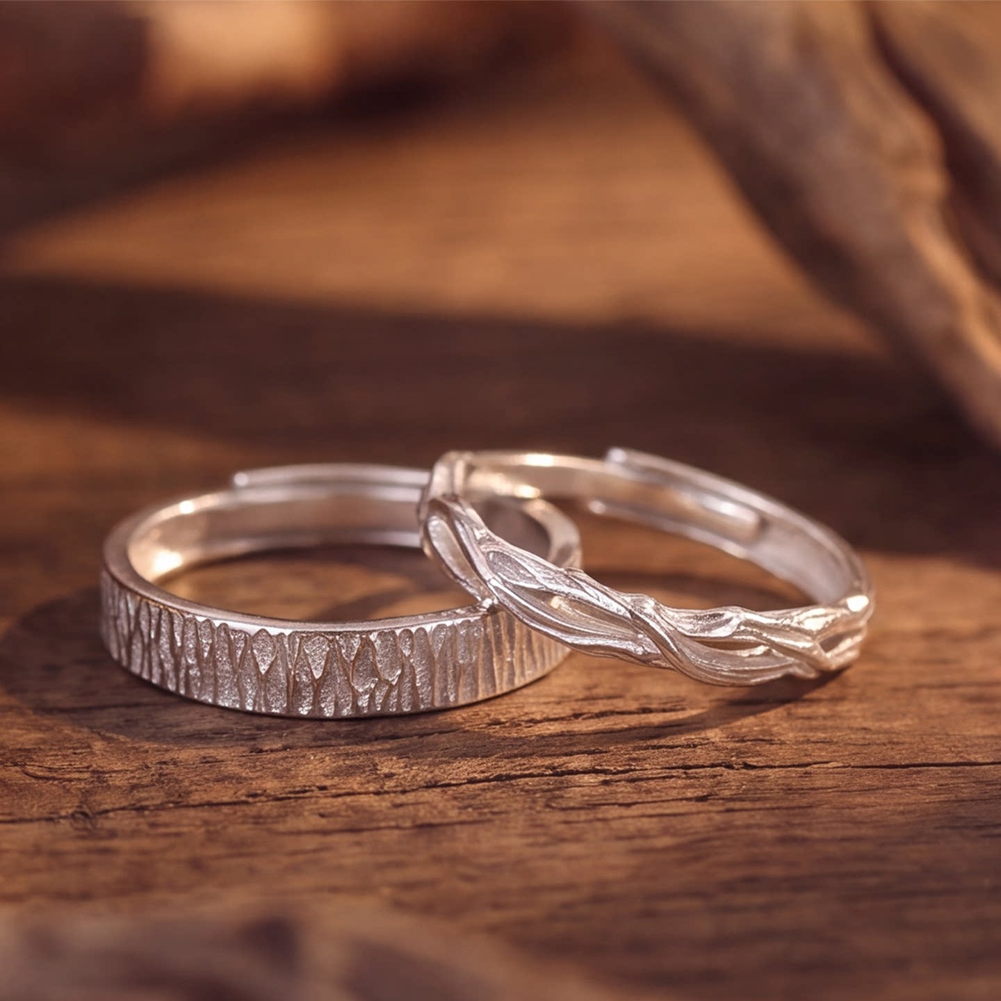 Wood and branches couple ring 999 silver fashion pair ring