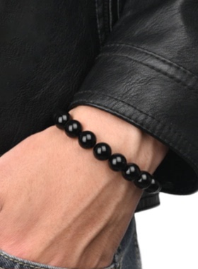 王一博同款天然黑曜石手链潮手串
