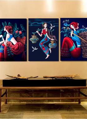 云南苗族手工艺品少数蜡染画民族风布艺特色画墙面装饰挂饰品