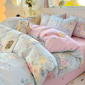 开学季100%纯棉全棉四件套小清新床上用品小花被套宿舍床单三件套