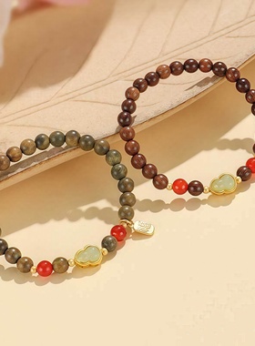 晶禧汇檀木葫芦福牌红玛瑙手串