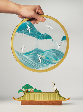 【好物体验专享】马鹿丹鹤青云流沙画摆件装饰办公室领导高档礼品