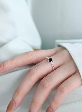 925银复古新中式细圈黑色爱心戒指环开口调节民族风女小众高级感