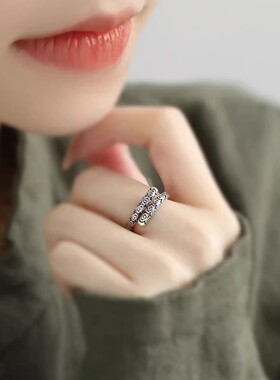 925银复古新中式祥云金箍棒戒指环开口调节简约精致小众民族风女