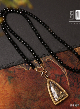 黑曜石佛牌链圆珠链子男女通用