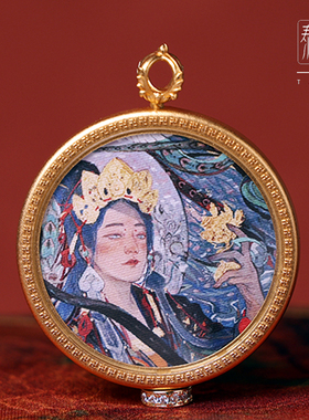 泰伽藏式小唐卡吊坠扎基拉姆前世今生绿度母白度母九尾粉色圆形壳