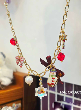 HALOkrACC韩代s水晶 炫闪雪花 节日礼物拐棍塘圣诞氛围项链