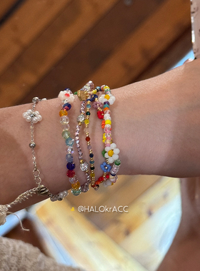 HALOkrACC韩代 油画调色盘 夏日彩虹花花 彩色串珠手链