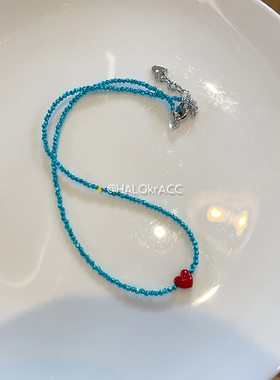 HALOkrACC韩代电光蓝红心项链