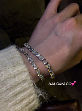 HALOkrACC韩代女团同款精工锆石火彩冰白钻 厚镶按扣手链