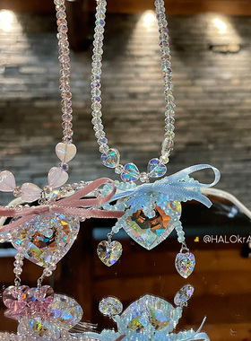 HALOkrACC韩代s水晶 城市流光大颗立体爱心闪烁冰晶蝴蝶结项链