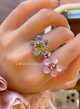 HALOkrACC韩国s水晶樱花戒指