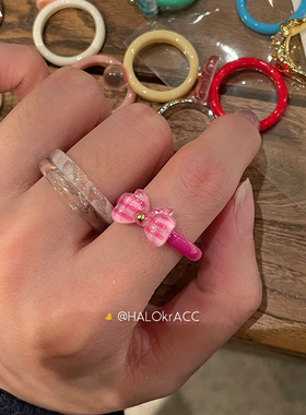 HALOkrACC韩代格子蝴蝶结戒指