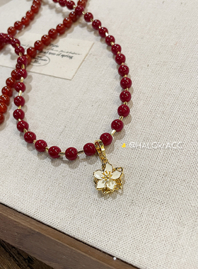 HALOkrACC韩代柿子红樱花项链