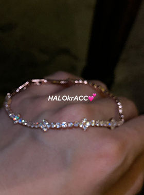 HALOkrACC韩国东大门 精工锆石火彩小钻镶嵌 四叶尖钻按扣手链
