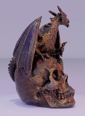 跨境新品飞龙骷髅头雕像树脂工艺品摆件花园装饰桌面雕塑龙摆件