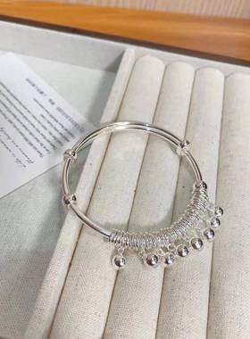 苗疆少女手镯银足银铃铛一步一响八面玲珑推拉银手镯送女友老婆