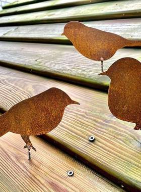 跨境新款铁艺花园挂件庭院生锈四只小鸟装饰艺术工艺品户外摆件