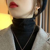 Pile Collar Bottom Shirt Woman Autumn Winter Temperament High Collar Sweater Long Sleeve Sashimi Routine Inner Lap Pure Color Stitch Cardiovert