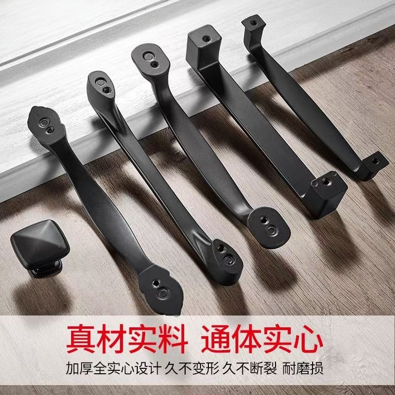 简约新款黑色美式拉手锌合金哑黑橱柜拉手抽屉把手衣柜门把手 - 图0