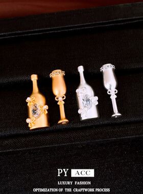 高级感ins珍珠水杯风银针女不锆石设计对称耳钉小众耳环耳饰轻奢