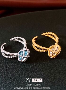 锆石镶开口交叉戒轻奢个性星形