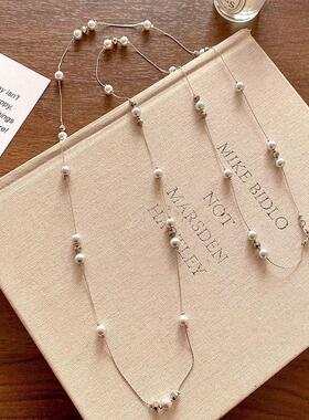 配饰双层灰色长款珍珠项链颈链