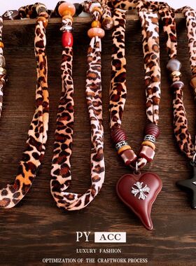 女串珠爱心复古金丝绒美拉德项饰