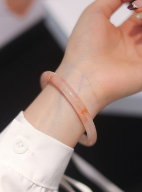 Bluehour桃花酿手镯天然玉镯女年轻款真玉粉色金丝玉手镯佘太翠