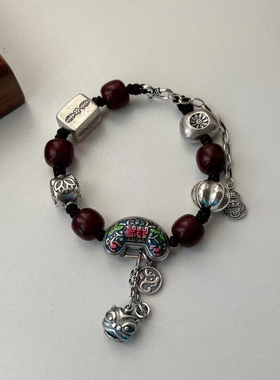 重工复古新款锁包菩提手链925银平安喜乐流苏复古南瓜珠等配饰