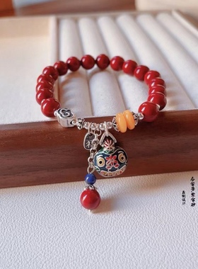 原创新款朱砂吞金兽手链天然蜜蜡原创设计复古款紫金沙手链
