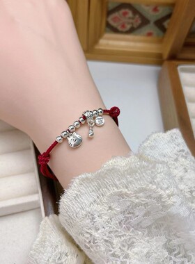 新款925纯银小猫咪红绳手绳女款小众设计手串招财纳福本命年手链
