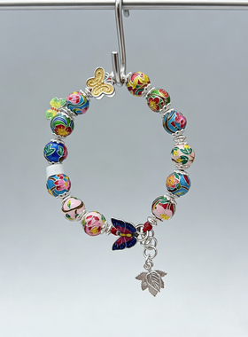 新款足银999珐琅十二花神纯银手链女新中式国风珐琅彩蝴蝶手串