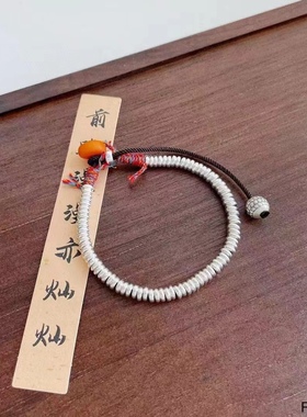 新款925纯银盘缠手链原创设计搭配天然蜜蜡饼手工编织手链国风款