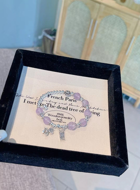 新款S925纯银马上有钱花紫水晶手链女款时尚个性百搭饰品七夕礼物