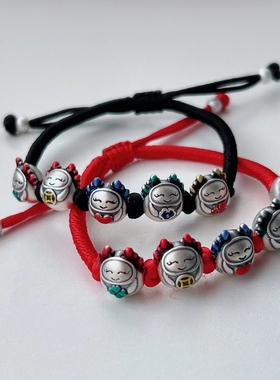 新款纯银999珐琅彩五福龙手链3D工艺龙年本命年五福龙红绳手链